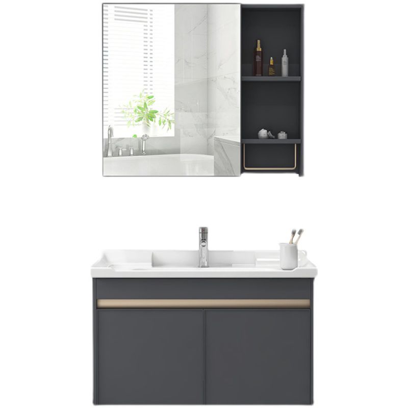 Modern Sink Vanity Wall Mount Gray Metal Base Single-Sink Oval Vanity Set Clearhalo 'Bathroom Remodel & Bathroom Fixtures' 'Bathroom Vanities' 'bathroom_vanities' 'Home Improvement' 'home_improvement' 'home_improvement_bathroom_vanities' 1200x1200_89a423c3-b640-46af-9a96-93bd196fbc06