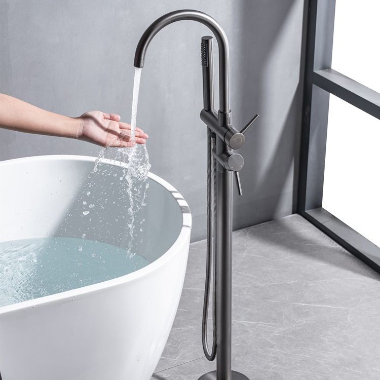 Modern Floor Mounted Metal Freestanding Tub Filler Swivel High Arc Freestanding Faucet Clearhalo 'Bathroom Remodel & Bathroom Fixtures' 'Bathtub Faucets' 'bathtub_faucets' 'Home Improvement' 'home_improvement' 'home_improvement_bathtub_faucets' 1200x1200_89cc5c89-ca41-42c9-bfba-eeb457c56cc8