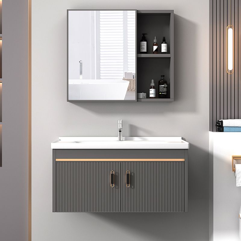 Metal Single Sink Bathroom Vanity Wall Mount Vanity Set with Mirror Clearhalo 'Bathroom Remodel & Bathroom Fixtures' 'Bathroom Vanities' 'bathroom_vanities' 'Home Improvement' 'home_improvement' 'home_improvement_bathroom_vanities' 1200x1200_8a27fd2f-5a10-4b3f-913b-f438c18b23b8