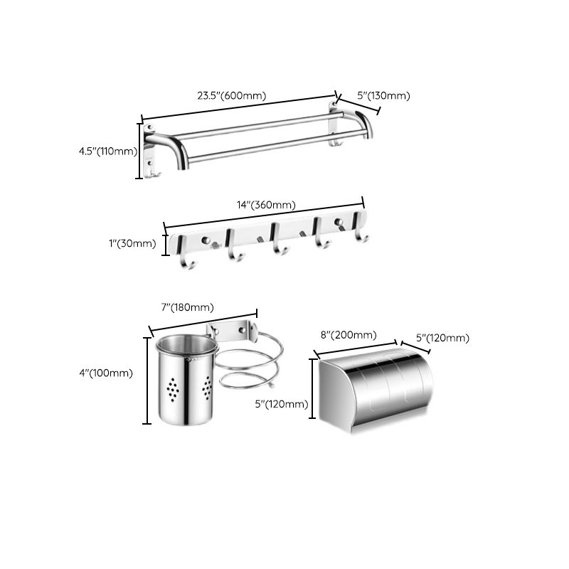 Modern Bathroom Accessories Hardware Set Silver Bathroom Hardware Clearhalo 'Bathroom Hardware Sets' 'Bathroom Hardware' 'Bathroom Remodel & Bathroom Fixtures' 'bathroom_hardware_sets' 'Home Improvement' 'home_improvement' 'home_improvement_bathroom_hardware_sets' 1200x1200_8a2b56ff-991b-4510-8d40-7e609a861ce5