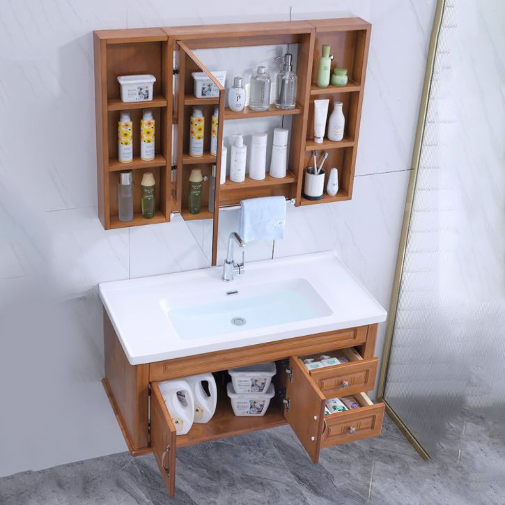 Mid Century Modern Sink Vanity Wood Wall Mount Bathroom Vanity with Mirror Clearhalo 'Bathroom Remodel & Bathroom Fixtures' 'Bathroom Vanities' 'bathroom_vanities' 'Home Improvement' 'home_improvement' 'home_improvement_bathroom_vanities' 1200x1200_8a42719a-127d-4c33-adb8-b00845899a25