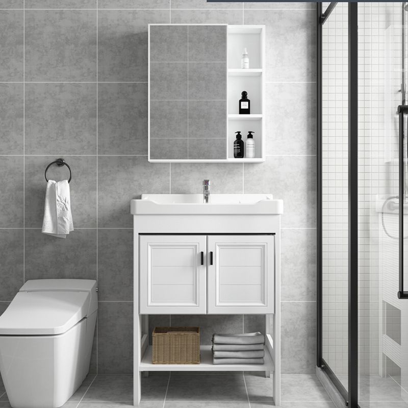 Freestanding Vanity Mirror 2 Doors Single Sink White Rectangular Shelving Included Vanity Clearhalo 'Bathroom Remodel & Bathroom Fixtures' 'Bathroom Vanities' 'bathroom_vanities' 'Home Improvement' 'home_improvement' 'home_improvement_bathroom_vanities' 1200x1200_8a6bd8a4-d346-423c-b6e7-8dd1ef9c5b49