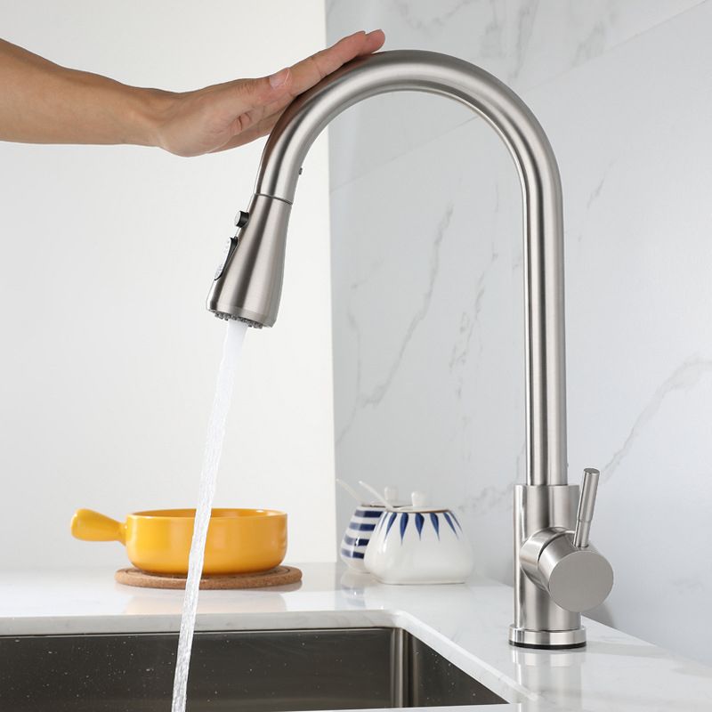 Modern Touch Sensor Kitchen Faucet Stainless Steel Swivel Spout with Pull down Sprayer Clearhalo 'Home Improvement' 'home_improvement' 'home_improvement_kitchen_faucets' 'Kitchen Faucets' 'Kitchen Remodel & Kitchen Fixtures' 'Kitchen Sinks & Faucet Components' 'kitchen_faucets' 1200x1200_8abaf56b-b589-4a92-aae7-b143fd56054d