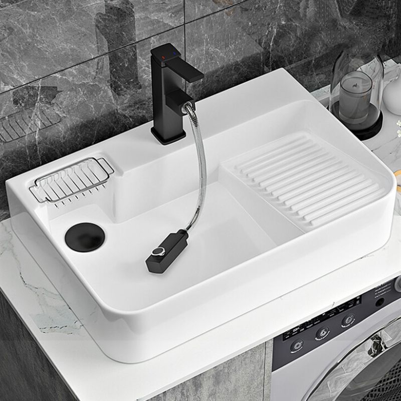 Contemporary Bathroom Sink Porcelain Solid Color Rectangular Vessel Sink with Pop-Up Drain Clearhalo 'Bathroom Remodel & Bathroom Fixtures' 'Bathroom Sinks & Faucet Components' 'Bathroom Sinks' 'bathroom_sink' 'Home Improvement' 'home_improvement' 'home_improvement_bathroom_sink' 1200x1200_8b5442f1-f474-4415-abb0-a0baa26444f4