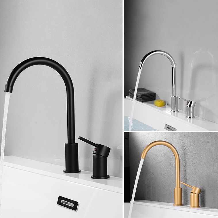 Modern Deck Mounted Metal Tub Filler Gooseneck Faucet in Black/Gold/Silver Clearhalo 'Bathroom Remodel & Bathroom Fixtures' 'Bathtub Faucets' 'bathtub_faucets' 'Home Improvement' 'home_improvement' 'home_improvement_bathtub_faucets' 1200x1200_8b768c34-5e43-45f5-a69c-333e4a405891