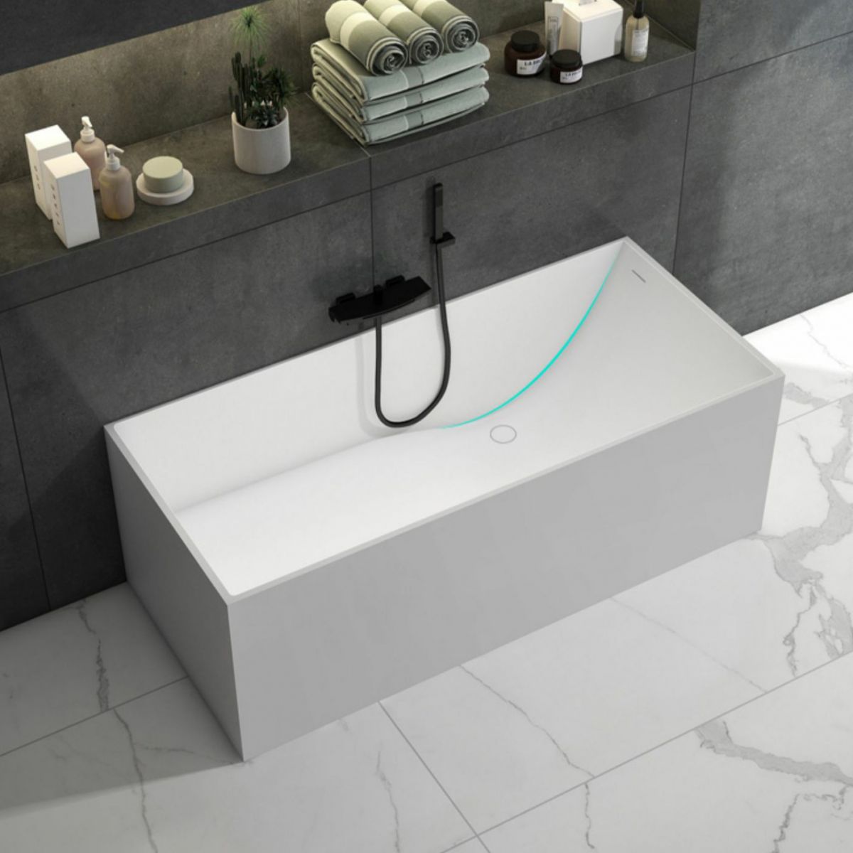 Stone Soaking Rectangular Bathtub Antique Finish Back to Wall Bath Tub Clearhalo 'Bathroom Remodel & Bathroom Fixtures' 'Bathtubs' 'Home Improvement' 'home_improvement' 'home_improvement_bathtubs' 'Showers & Bathtubs' 1200x1200_8c820811-ee0b-42cf-aadd-f3885c330d38