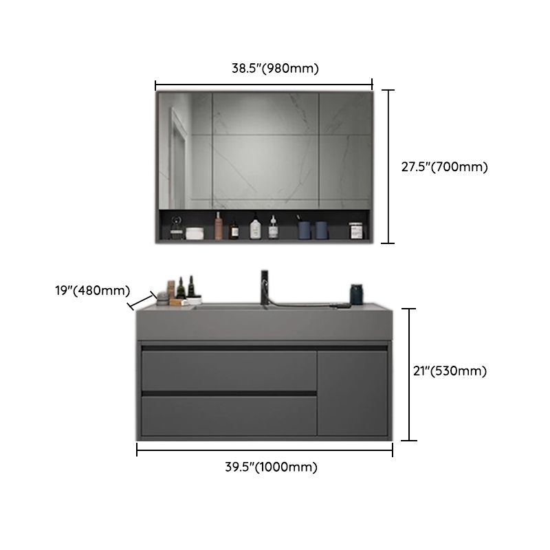 2 Drawers Bathroom Vanity Single Sink Wood Frame Mirror Soft Close Door in Grey Clearhalo 'Bathroom Remodel & Bathroom Fixtures' 'Bathroom Vanities' 'bathroom_vanities' 'Home Improvement' 'home_improvement' 'home_improvement_bathroom_vanities' 1200x1200_8cefb22b-5465-47ab-b11d-1fa6dd8f1d2c