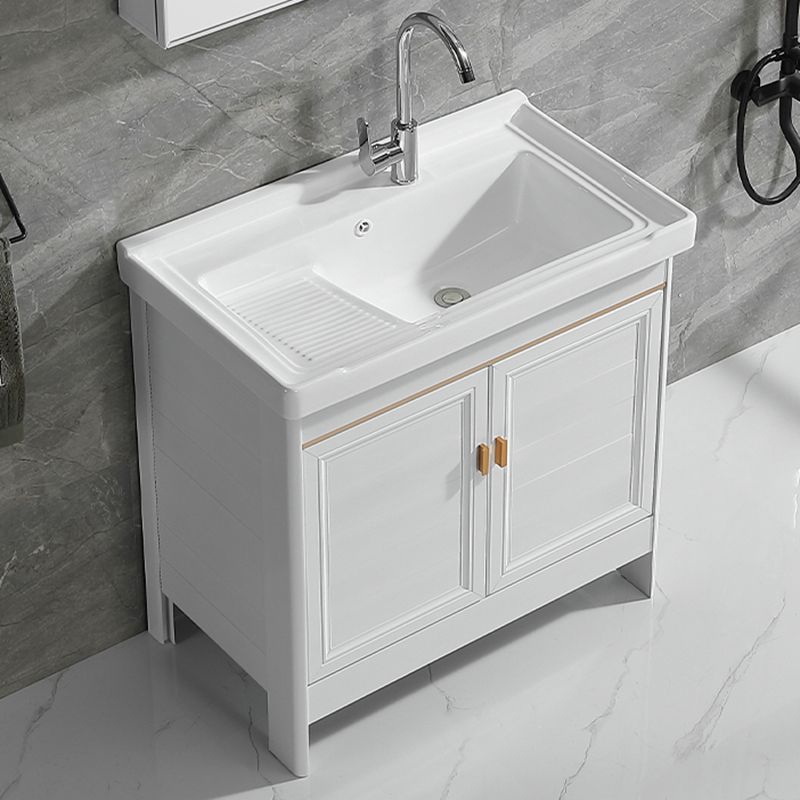 Freestanding Bath Vanity White Mirror Rectangular Single Sink Vanity with Doors Clearhalo 'Bathroom Remodel & Bathroom Fixtures' 'Bathroom Vanities' 'bathroom_vanities' 'Home Improvement' 'home_improvement' 'home_improvement_bathroom_vanities' 1200x1200_8d30c440-4a12-41ff-93eb-735acc25d3b3