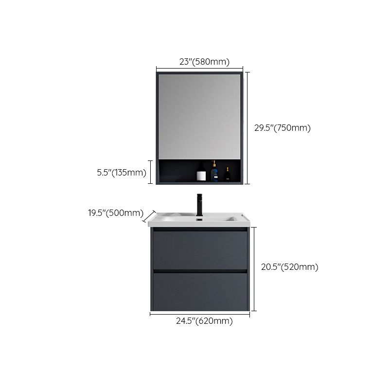 2 Drawers Vanity Mirror Single Sink Wall Mount Rectangle Bathroom Vanity with Door Clearhalo 'Bathroom Remodel & Bathroom Fixtures' 'Bathroom Vanities' 'bathroom_vanities' 'Home Improvement' 'home_improvement' 'home_improvement_bathroom_vanities' 1200x1200_8daa0d01-5c13-44a1-9ba9-b3e1928126de