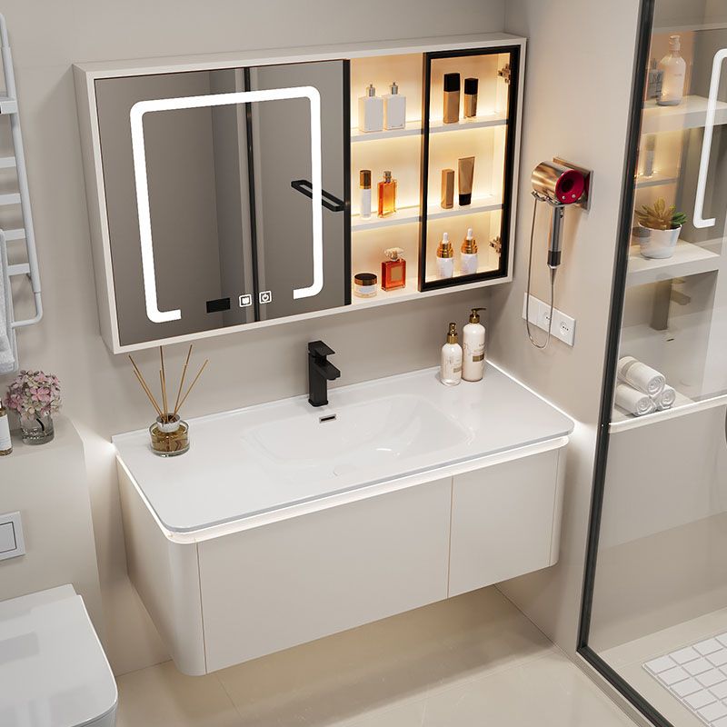 Wall Mount Modern Bathroom Sink Vanity with Mirror Faucet Sink Clearhalo 'Bathroom Remodel & Bathroom Fixtures' 'Bathroom Vanities' 'bathroom_vanities' 'Home Improvement' 'home_improvement' 'home_improvement_bathroom_vanities' 1200x1200_8db7d6a6-7d38-4479-91f7-d03cb3f7defd