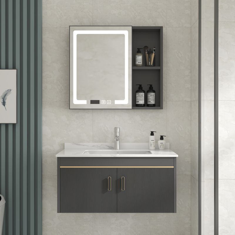 Glam Vanity Single Sink Wall Mounted 2 Doors Metal Frame Rectangular Vanity with Mirror Clearhalo 'Bathroom Remodel & Bathroom Fixtures' 'Bathroom Vanities' 'bathroom_vanities' 'Home Improvement' 'home_improvement' 'home_improvement_bathroom_vanities' 1200x1200_8df4fefe-9150-483f-a29c-7f2e4de4bd4c