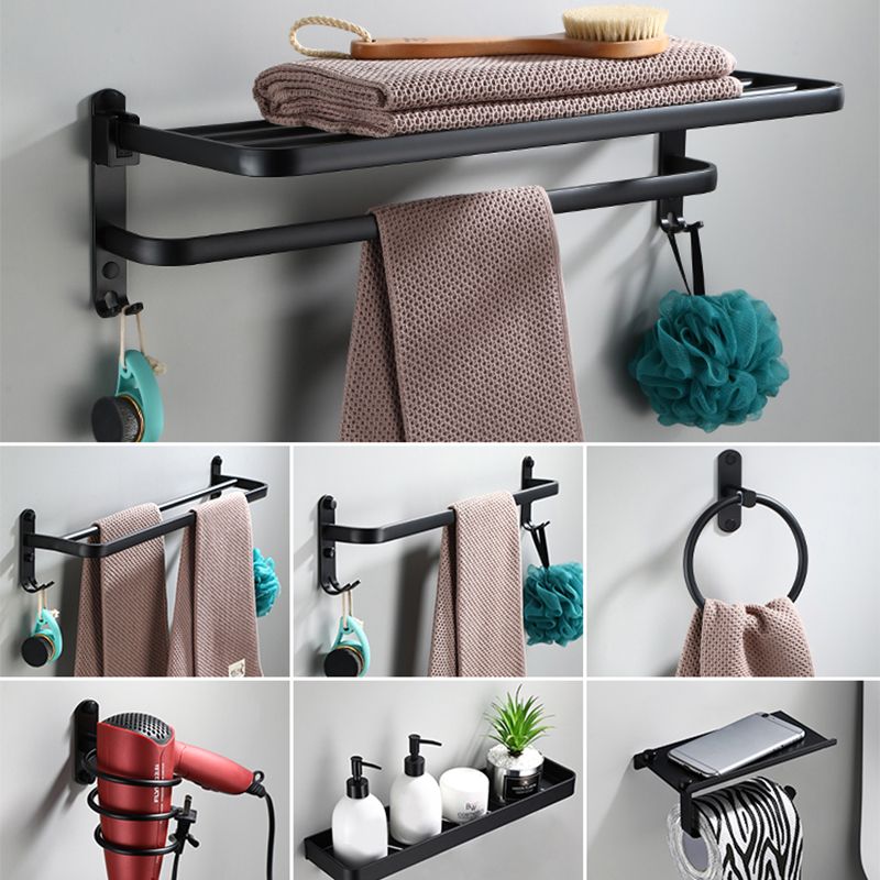 Contemporary Bathroom Accessory Set Black Finish Robe Hooks/Towel Ring Bar Clearhalo 'Bathroom Hardware Sets' 'Bathroom Hardware' 'Bathroom Remodel & Bathroom Fixtures' 'bathroom_hardware_sets' 'Home Improvement' 'home_improvement' 'home_improvement_bathroom_hardware_sets' 1200x1200_8e08ab41-43ce-4ad7-82f5-db0fc665d486