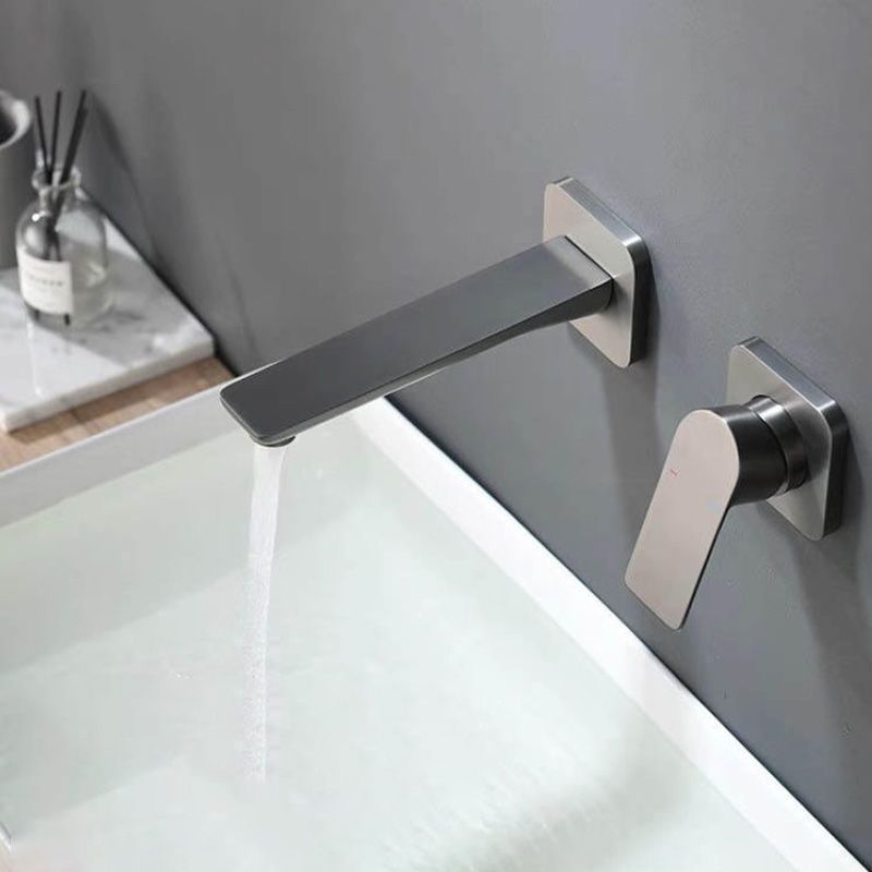 Contemporary Style Faucets Wall Mounted Bathroom Faucet with Lever Handles Clearhalo 'Bathroom Remodel & Bathroom Fixtures' 'Bathroom Sink Faucets' 'Bathroom Sinks & Faucet Components' 'bathroom_sink_faucets' 'Home Improvement' 'home_improvement' 'home_improvement_bathroom_sink_faucets' 1200x1200_8e5be343-b2b7-4ac2-9c82-b5a2d0fadfae