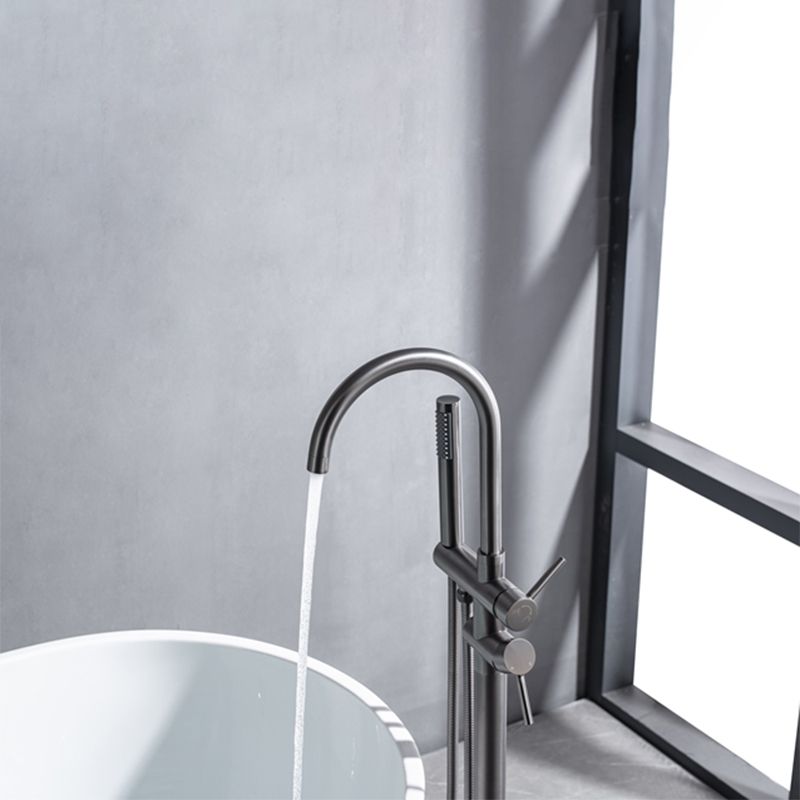 Floor Mounted Metal Freestanding Tub Filler Swivel Freestanding Faucet with Spray Gun Clearhalo 'Bathroom Remodel & Bathroom Fixtures' 'Bathtub Faucets' 'bathtub_faucets' 'Home Improvement' 'home_improvement' 'home_improvement_bathtub_faucets' 1200x1200_8f175c50-f038-4bcc-9351-f7adcb39bdbe