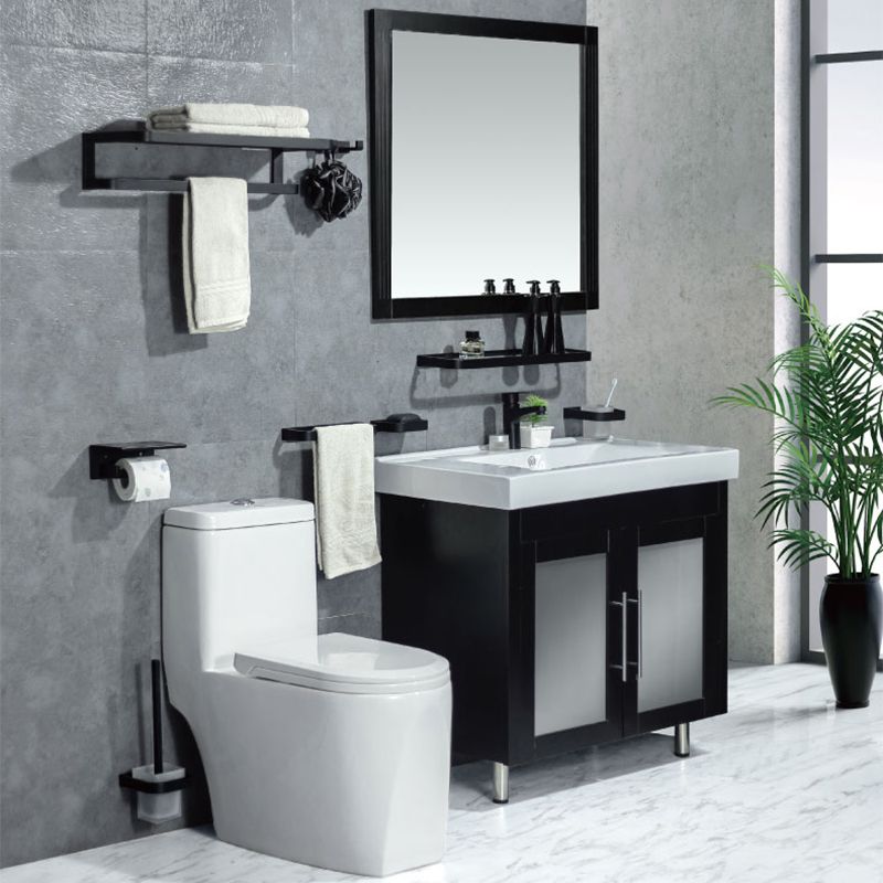 Modern Classic Bath Hardware Set in Stainless Steel Matte Black Robe Hooks/Towel Ring Bar Clearhalo 'Bathroom Hardware Sets' 'Bathroom Hardware' 'Bathroom Remodel & Bathroom Fixtures' 'bathroom_hardware_sets' 'Home Improvement' 'home_improvement' 'home_improvement_bathroom_hardware_sets' 1200x1200_8f341284-4831-4577-b634-cea83be2a008