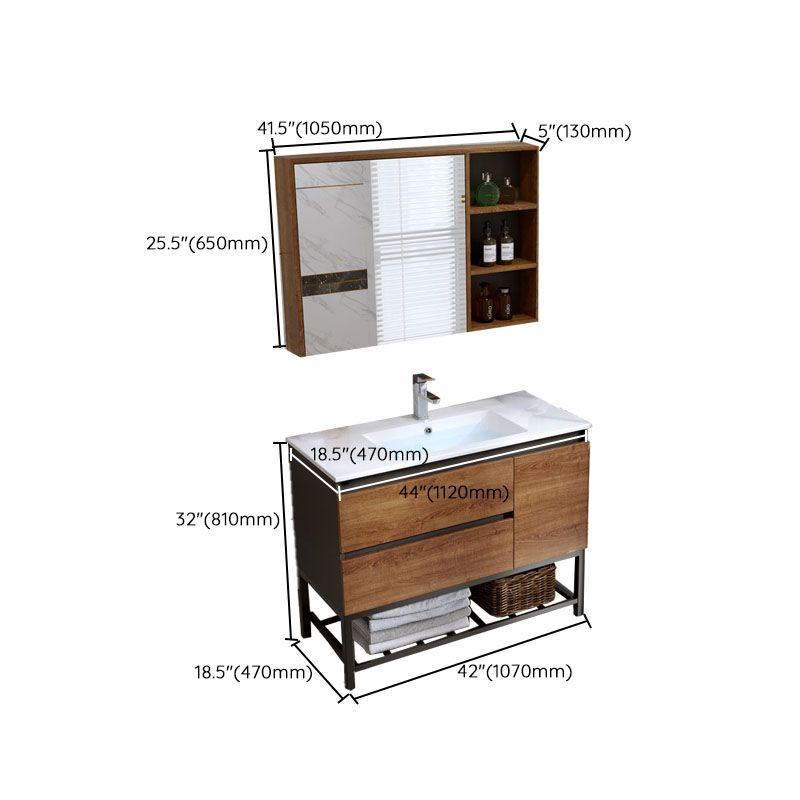 2 Drawers Vanity Wood Frame Freestanding Shelving Included Mirror Single Sink Vanity Clearhalo 'Bathroom Remodel & Bathroom Fixtures' 'Bathroom Vanities' 'bathroom_vanities' 'Home Improvement' 'home_improvement' 'home_improvement_bathroom_vanities' 1200x1200_8f9b221c-c250-4ffc-bd40-6180cca1c98d