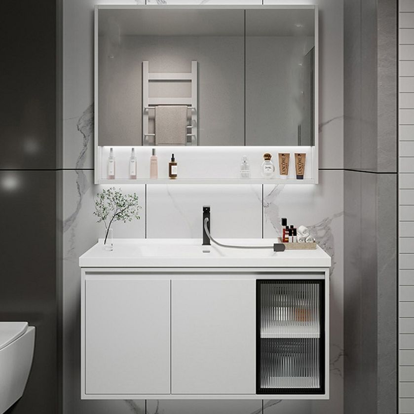 Rectangular Vanity Modern White Ceramic Top Single Wall Mount Vanity Set Clearhalo 'Bathroom Remodel & Bathroom Fixtures' 'Bathroom Vanities' 'bathroom_vanities' 'Home Improvement' 'home_improvement' 'home_improvement_bathroom_vanities' 1200x1200_8fc0e05f-9530-4493-b3f9-e060bfbf2a95