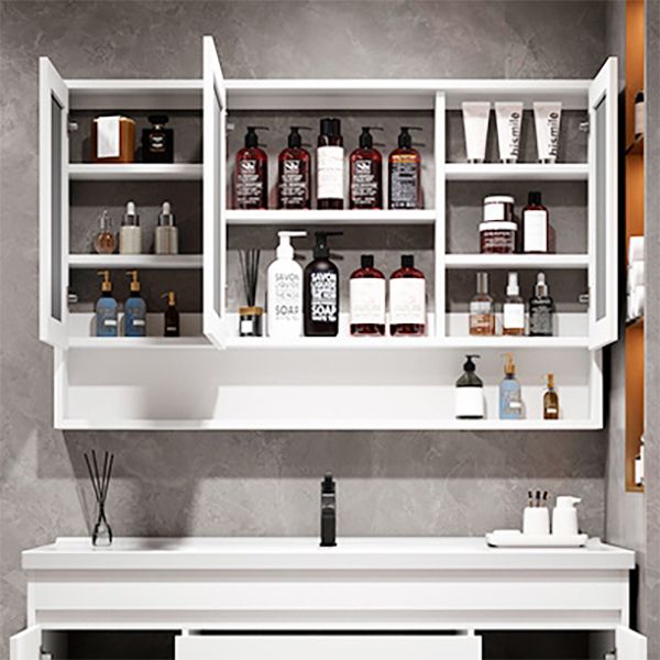 Rectangle Bathroom Vanity Wall-Mounted Mirror Wood Frame Modern Vanity with Doors Clearhalo 'Bathroom Remodel & Bathroom Fixtures' 'Bathroom Vanities' 'bathroom_vanities' 'Home Improvement' 'home_improvement' 'home_improvement_bathroom_vanities' 1200x1200_906ac42f-8f2d-4f5b-8504-01aa643132e4