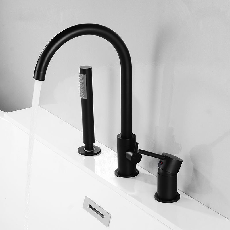 Modern Deck Mounted Metal Tub Filler Gooseneck Faucet in Black/Gold/Silver Clearhalo 'Bathroom Remodel & Bathroom Fixtures' 'Bathtub Faucets' 'bathtub_faucets' 'Home Improvement' 'home_improvement' 'home_improvement_bathtub_faucets' 1200x1200_90839aff-2a5a-4c07-939d-45aeab6e7e5a