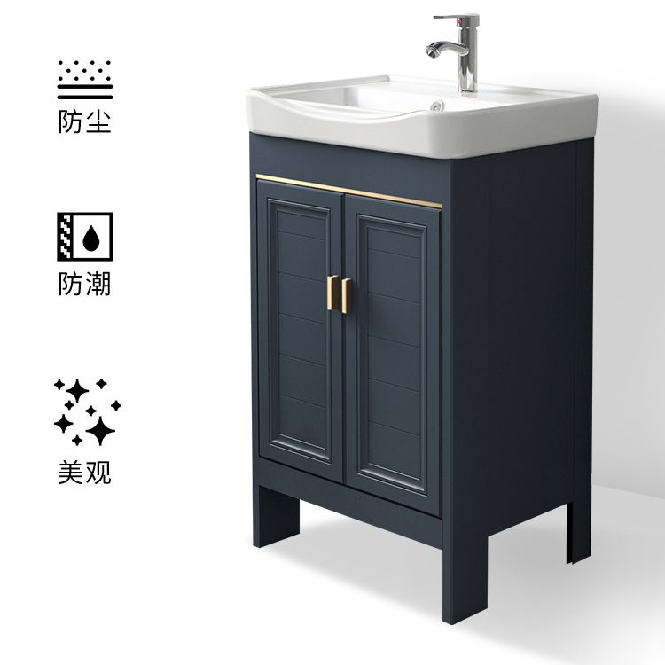 Blue Vanity Freestanding Rectangular Single Sink Mirror Metal Frame Vanity with 2 Doors Clearhalo 'Bathroom Remodel & Bathroom Fixtures' 'Bathroom Vanities' 'bathroom_vanities' 'Home Improvement' 'home_improvement' 'home_improvement_bathroom_vanities' 1200x1200_90a3b255-2ed5-49b0-b05c-eb574424a53e