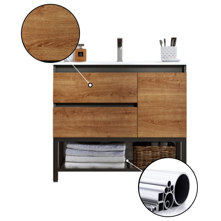 2 Drawers Vanity Wood Frame Freestanding Shelving Included Mirror Single Sink Vanity Clearhalo 'Bathroom Remodel & Bathroom Fixtures' 'Bathroom Vanities' 'bathroom_vanities' 'Home Improvement' 'home_improvement' 'home_improvement_bathroom_vanities' 1200x1200_90cc5404-5edc-4dd0-8aa6-ea427882e5a1