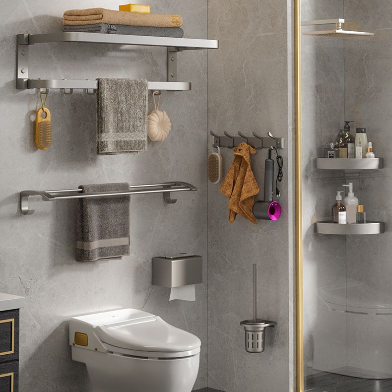 Modern Gray Bathroom Accessory Set Aluminum Stainless Bath Shelf/Robe Hooks/Towel Bar Clearhalo 'Bathroom Hardware Sets' 'Bathroom Hardware' 'Bathroom Remodel & Bathroom Fixtures' 'bathroom_hardware_sets' 'Home Improvement' 'home_improvement' 'home_improvement_bathroom_hardware_sets' 1200x1200_91658594-ce37-448f-87a6-ba5ddba03340