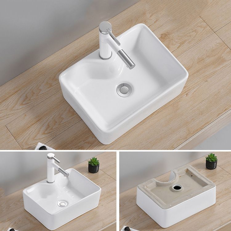 Modern Wash Stand Porcelain Rectangular with Drain Assembly and Pop-Up Drain Vessel Sink Clearhalo 'Bathroom Remodel & Bathroom Fixtures' 'Bathroom Sinks & Faucet Components' 'Bathroom Sinks' 'bathroom_sink' 'Home Improvement' 'home_improvement' 'home_improvement_bathroom_sink' 1200x1200_9186cd2e-8b5b-4858-aef7-3268ef07821f
