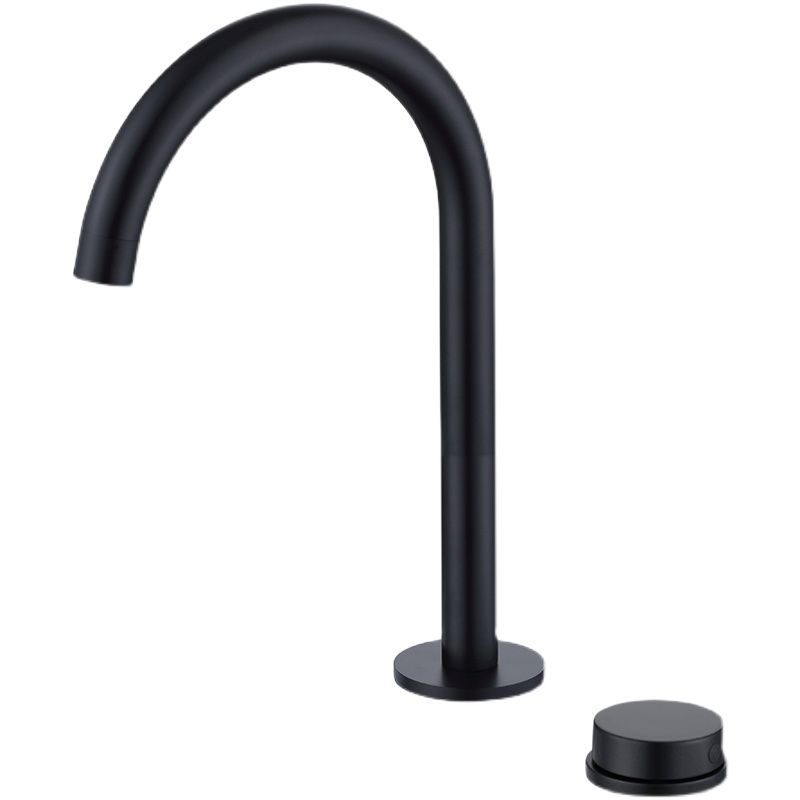 Modern Widespread Sink Faucet Knob Handle Gooseneck Arc Solid Brass Faucet Clearhalo 'bathroom_sink_faucets' 'Conjuntos de Torneiras de Lavatório e Banheiro' 'home_improvement' 'home_improvement_bathroom_sink_faucets' 'Mobiliário Doméstico' 'Página inicial' 'Renovação e equipamento de casa de banho' 'Torneira para lavatório de banheiro' 1200x1200_91988952-b505-4c53-a3cf-924648089cdc