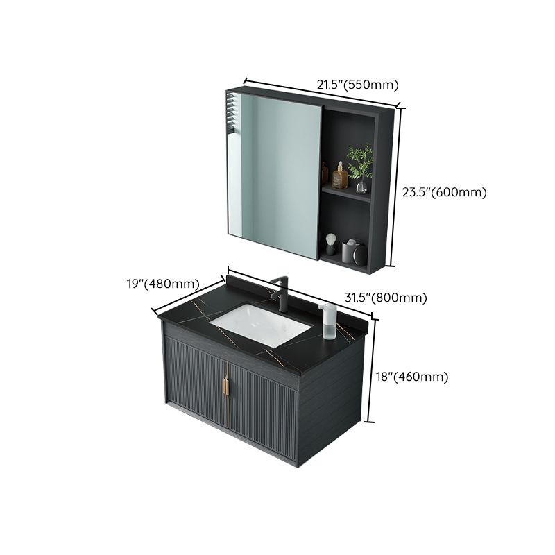 Single Sink Bathroom Vanity Modern Dark Gray Ceramic Wall Mount Vanity Set Clearhalo 'Bathroom Remodel & Bathroom Fixtures' 'Bathroom Vanities' 'bathroom_vanities' 'Home Improvement' 'home_improvement' 'home_improvement_bathroom_vanities' 1200x1200_9218732f-7699-475e-a2b2-41c1aae2e863