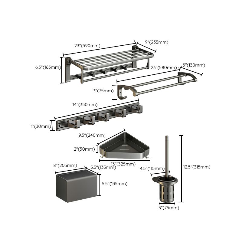 Modernism Aluminum Bathroom Hardware Set Gray Metal Bathroom Set with Towel Bar/Bath Shelf Clearhalo 'Bathroom Hardware Sets' 'Bathroom Hardware' 'Bathroom Remodel & Bathroom Fixtures' 'bathroom_hardware_sets' 'Home Improvement' 'home_improvement' 'home_improvement_bathroom_hardware_sets' 1200x1200_92341525-7143-4317-99ec-38bf3bd48ed0