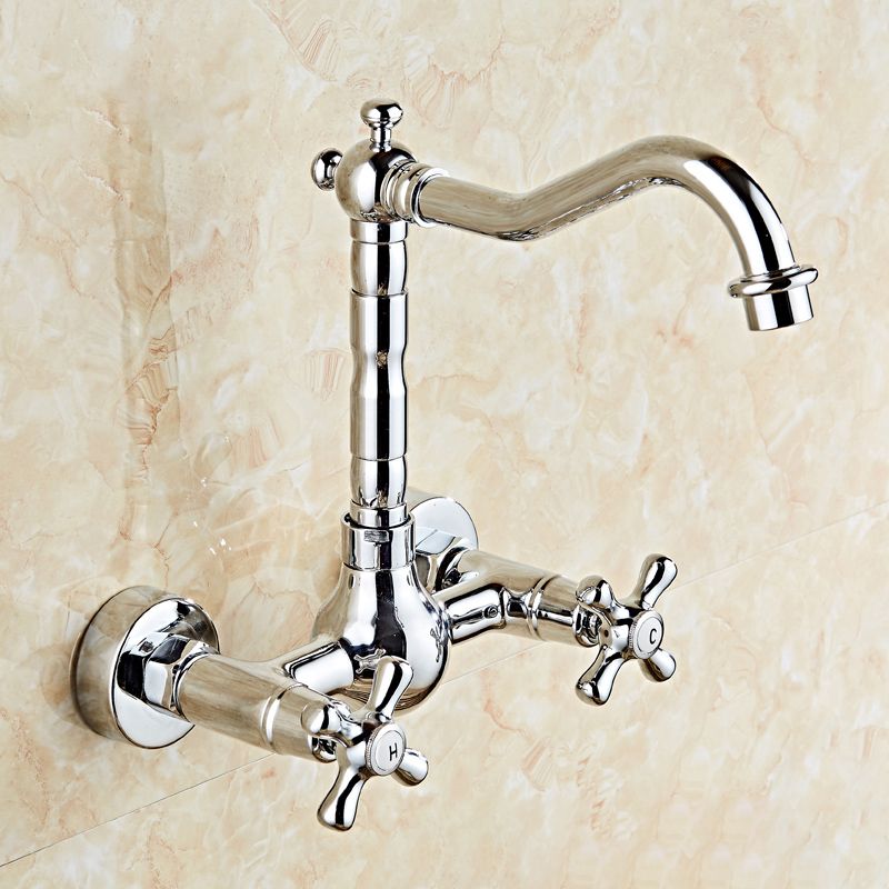 Industrial Wall Mounted Bathroom Faucet Cross Handles Lavatory Faucet Clearhalo 'bathroom_sink_faucets' 'Conjuntos de Torneiras de Lavatório e Banheiro' 'home_improvement' 'home_improvement_bathroom_sink_faucets' 'Mobiliário Doméstico' 'Página inicial' 'Renovação e equipamento de casa de banho' 'Torneira para lavatório de banheiro' 1200x1200_92ac7f9b-0cb7-4494-b99c-744a137dc0f1