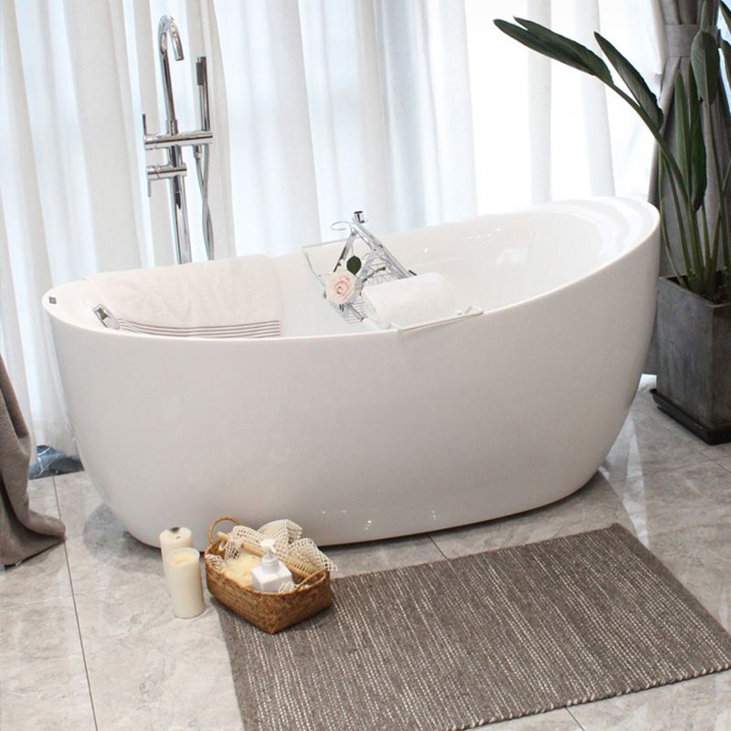 Modern White Ellipse Acrylic Bathtub Freestand Soaking Bathtub with Drain Bath Tub Clearhalo 'Bathroom Remodel & Bathroom Fixtures' 'Bathtubs' 'Home Improvement' 'home_improvement' 'home_improvement_bathtubs' 'Showers & Bathtubs' 1200x1200_93511a79-fc0a-4589-8f1d-408ae63d0491