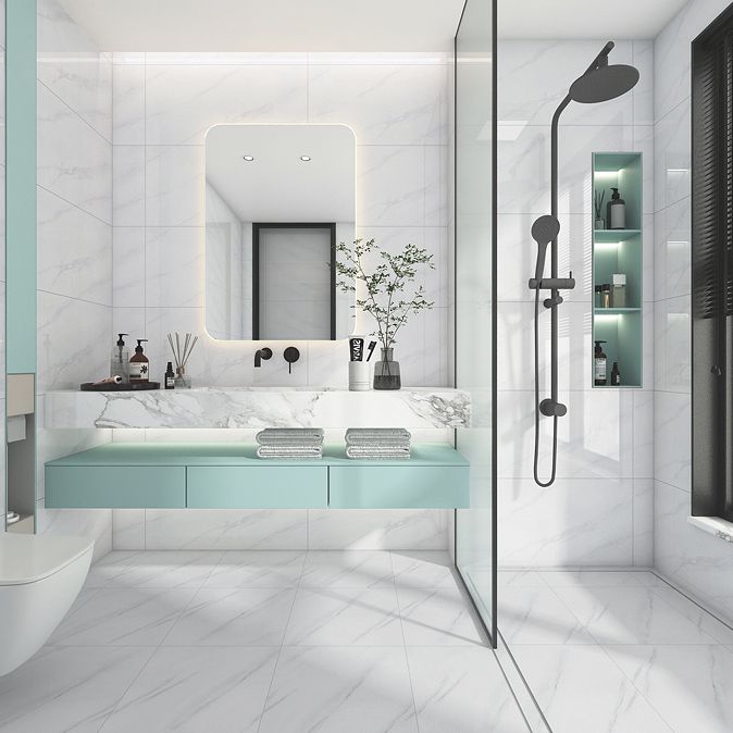 Square Ceramic Polished Straight Edge Singular Tile Marble Look Bathroom Wall Clearhalo 'Floor Tiles & Wall Tiles' 'floor_tiles_wall_tiles' 'Flooring 'Home Improvement' 'home_improvement' 'home_improvement_floor_tiles_wall_tiles' Walls and Ceiling' 1200x1200_935a65cd-d406-4d69-ba75-10f4a796dbeb