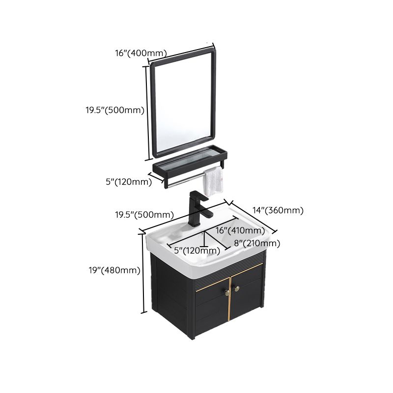 Modern Vanity Set Wall-mounted Ceramic Sink Black Faucet Vanity with Mirror Clearhalo 'Bathroom Remodel & Bathroom Fixtures' 'Bathroom Vanities' 'bathroom_vanities' 'Home Improvement' 'home_improvement' 'home_improvement_bathroom_vanities' 1200x1200_93734eb9-2ad6-4e22-9a93-600831a02fcb