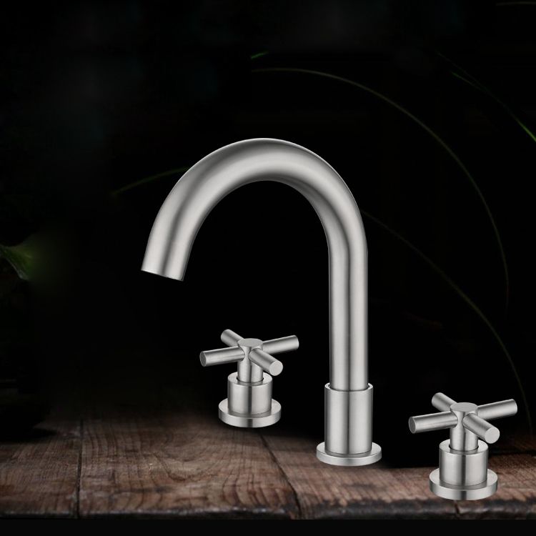 Stainless Steel Sink Faucet Circular Cross Handles Faucet for Bathroom Clearhalo 'bathroom_sink_faucets' 'Conjunta de Baño y Conjunta de Grifo' 'Coronamiento de Baño y Dispositivo de Baño' 'Grifo del lavabo del baño' 'Hogar' 'home_improvement' 'home_improvement_bathroom_sink_faucets' 'Mejoras para el hogar' 1200x1200_93a0c158-ab45-4a26-8f65-968b946656da