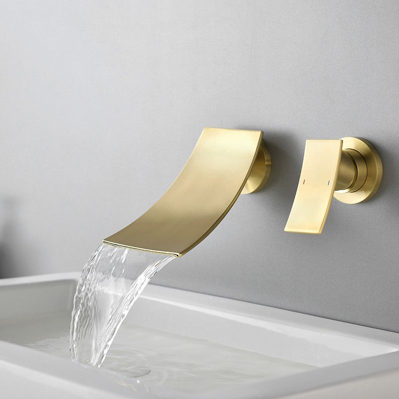 Luxury Wall Mounted Bathroom Faucet Lever Handles Low Arc Solid Brass Faucet Clearhalo 'Bathroom Remodel & Bathroom Fixtures' 'Bathroom Sink Faucets' 'Bathroom Sinks & Faucet Components' 'bathroom_sink_faucets' 'Home Improvement' 'home_improvement' 'home_improvement_bathroom_sink_faucets' 1200x1200_93a70c63-40aa-49b8-a7ca-2e6aadf71a00
