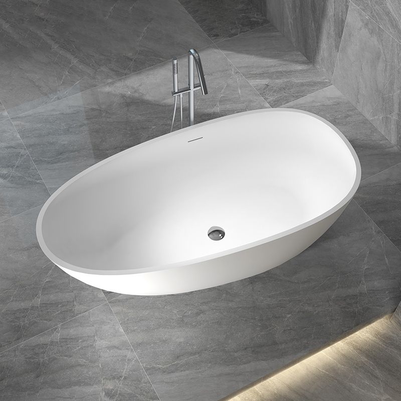 Modern Ellipse White Bathtub Stone Freestanding Soaking Bathtub with Drain Bath Tub Clearhalo 'Bathroom Remodel & Bathroom Fixtures' 'Bathtubs' 'Home Improvement' 'home_improvement' 'home_improvement_bathtubs' 'Showers & Bathtubs' 1200x1200_9416ce95-e482-4c84-b875-eee794c4c25c