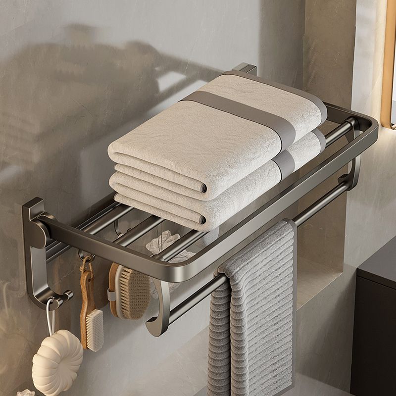 Modern Bathroom Accessory Set in Gray with Bath Shelf/Towel Bar/Robe Hooks & Paper Holder Clearhalo 'Bathroom Hardware Sets' 'Bathroom Hardware' 'Bathroom Remodel & Bathroom Fixtures' 'bathroom_hardware_sets' 'Home Improvement' 'home_improvement' 'home_improvement_bathroom_hardware_sets' 1200x1200_9418ad0a-e5df-4bca-98ed-614677daafc5