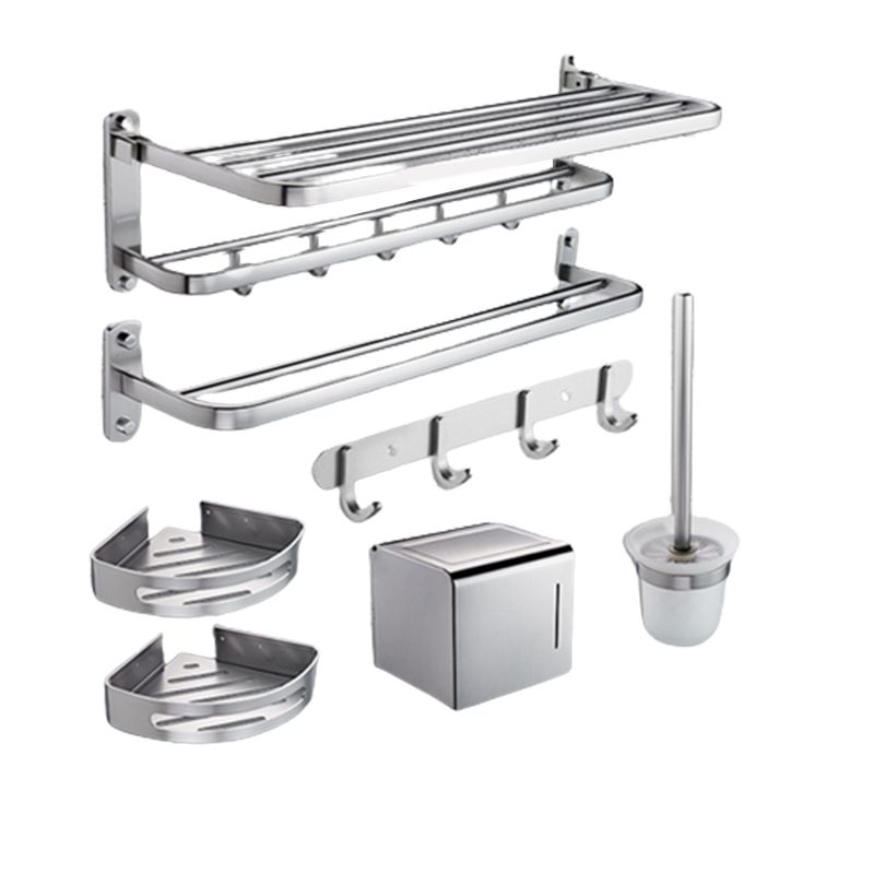 Modern Bathroom Accessory Set with Bathe Shelf/Robe Hooks/Towel Bar in Aluminum Clearhalo 'Bathroom Hardware Sets' 'Bathroom Hardware' 'Bathroom Remodel & Bathroom Fixtures' 'bathroom_hardware_sets' 'Home Improvement' 'home_improvement' 'home_improvement_bathroom_hardware_sets' 1200x1200_94689e15-c299-4b21-b6fe-b6baf47226b4