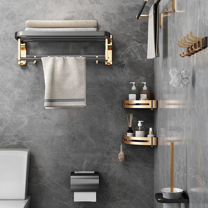 Modernism Bathroom Accessories Hardware Set Black & Golden Bath Shelf/Towel Bar Clearhalo 'Bathroom Hardware Sets' 'Bathroom Hardware' 'Bathroom Remodel & Bathroom Fixtures' 'bathroom_hardware_sets' 'Home Improvement' 'home_improvement' 'home_improvement_bathroom_hardware_sets' 1200x1200_9478379d-eed4-44ac-a95a-6897c0bb2aa1