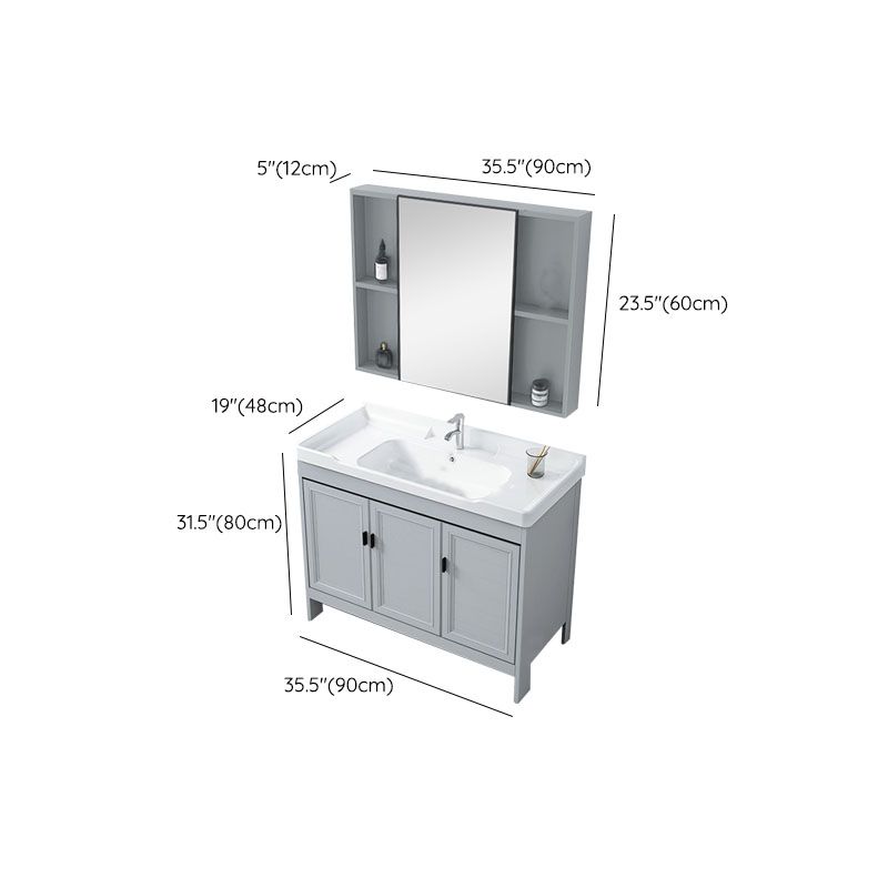 Vanity Glam Mirror Single Sink Metal Frame Freestanding Grey Faucet Vanity with Doors Clearhalo 'Bathroom Remodel & Bathroom Fixtures' 'Bathroom Vanities' 'bathroom_vanities' 'Home Improvement' 'home_improvement' 'home_improvement_bathroom_vanities' 1200x1200_9485547c-d03c-4525-be97-09394a3bdce2