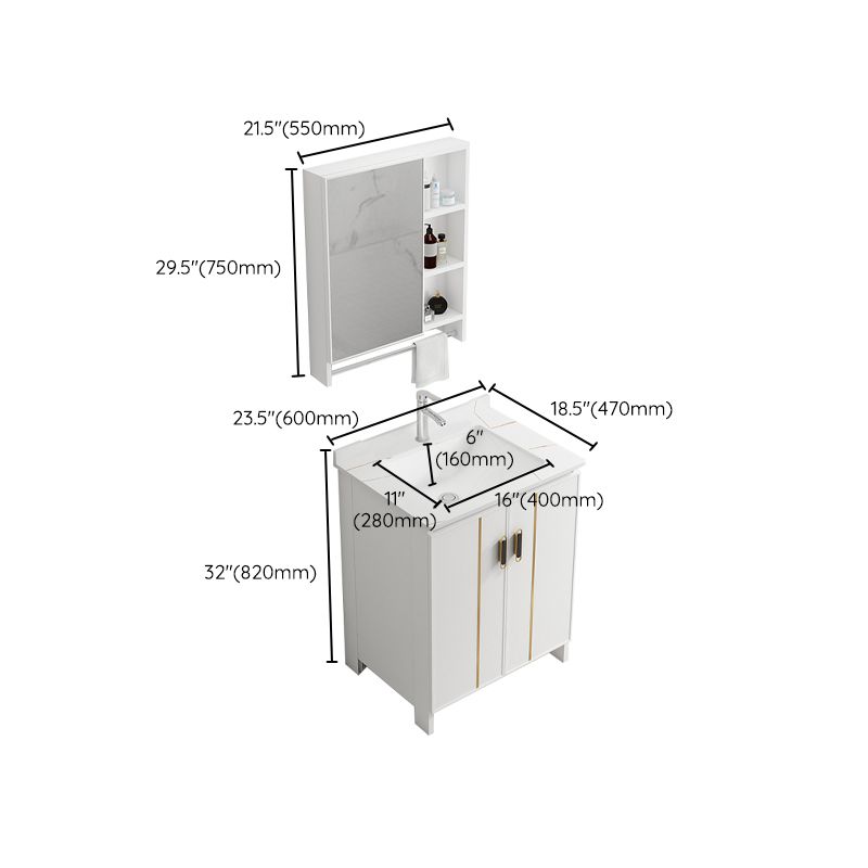 Single Sink Vanity Set White Mirror 2 Doors Freestanding Metal Frame Vanity Clearhalo 'Bathroom Remodel & Bathroom Fixtures' 'Bathroom Vanities' 'bathroom_vanities' 'Home Improvement' 'home_improvement' 'home_improvement_bathroom_vanities' 1200x1200_9524b7bb-3b49-4588-974f-e9e066a971bf