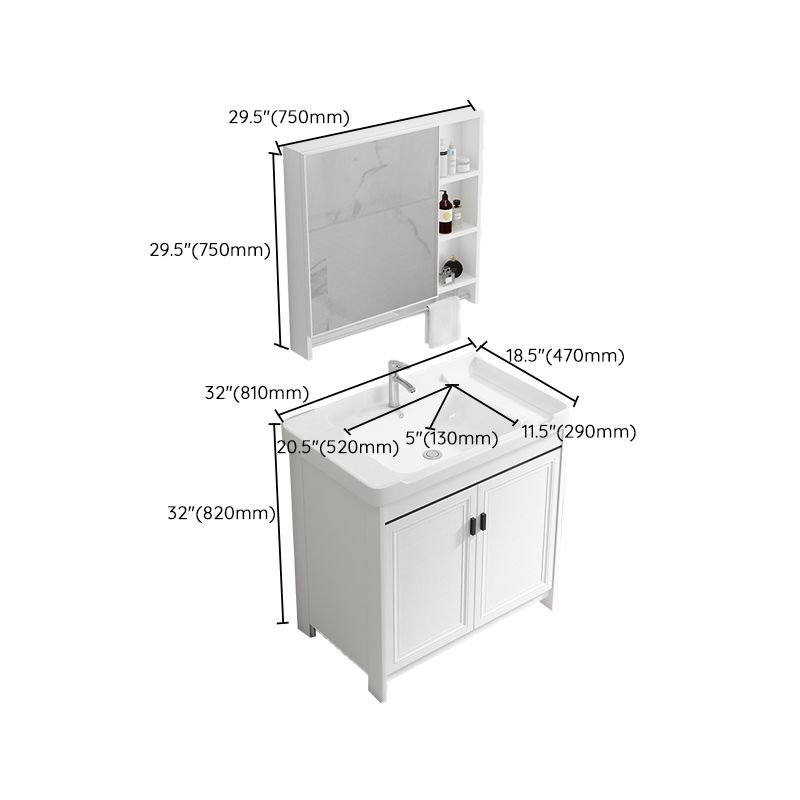 Bathroom Vanity Single Sink White Metal Frame Freestanding Bathroom Vanity with Door Clearhalo 'Bathroom Remodel & Bathroom Fixtures' 'Bathroom Vanities' 'bathroom_vanities' 'Home Improvement' 'home_improvement' 'home_improvement_bathroom_vanities' 1200x1200_953a8984-95e9-4f65-a6ff-d5a78f6dfe90