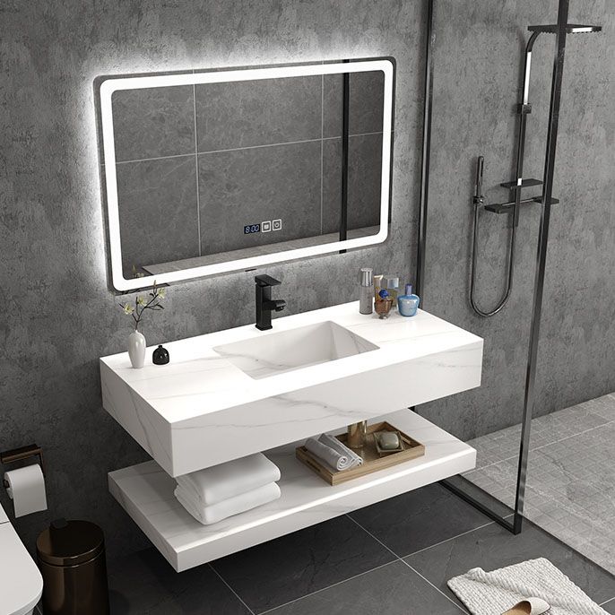 Wall Mount Mirror Included Sink Vanity for Bathroom with Sink Faucet Clearhalo 'Bathroom Remodel & Bathroom Fixtures' 'Bathroom Vanities' 'bathroom_vanities' 'Home Improvement' 'home_improvement' 'home_improvement_bathroom_vanities' 1200x1200_9574ef65-f615-4026-aa66-a5e7f5d0baaf