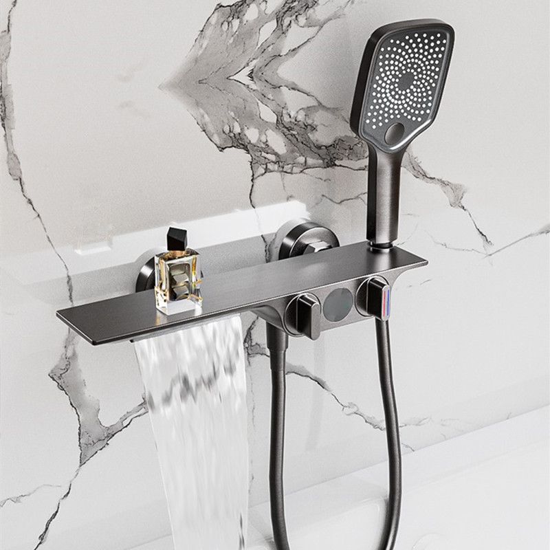 Wall Mounted Metal Bathroom Faucet Low Arc Waterfall Tub Filler Clearhalo 'Bathroom Remodel & Bathroom Fixtures' 'Bathtub Faucets' 'bathtub_faucets' 'Home Improvement' 'home_improvement' 'home_improvement_bathtub_faucets' 1200x1200_95839b81-1bde-41f7-afe8-82554b8af800