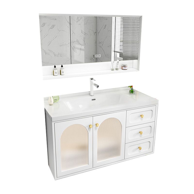 Glam Sink Vanity Single White Rectangular Ceramic Top Bathroom Vanity Clearhalo 'Bathroom Remodel & Bathroom Fixtures' 'Bathroom Vanities' 'bathroom_vanities' 'Home Improvement' 'home_improvement' 'home_improvement_bathroom_vanities' 1200x1200_95ead159-6237-4621-99c7-89b61b390212