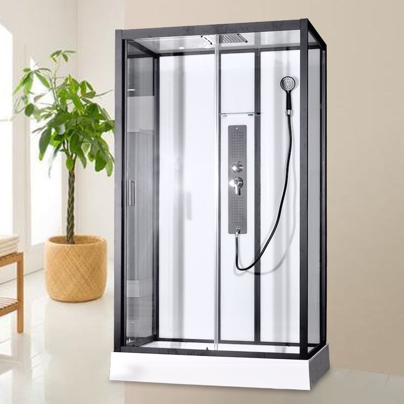 Black Framed Shower Enclosure Single Sliding Square Shower Kit Clearhalo 'Bathroom Remodel & Bathroom Fixtures' 'Home Improvement' 'home_improvement' 'home_improvement_shower_stalls_enclosures' 'Shower Stalls & Enclosures' 'shower_stalls_enclosures' 'Showers & Bathtubs' 1200x1200_9671ceb5-eca0-45e7-936b-fbe2e59e399c