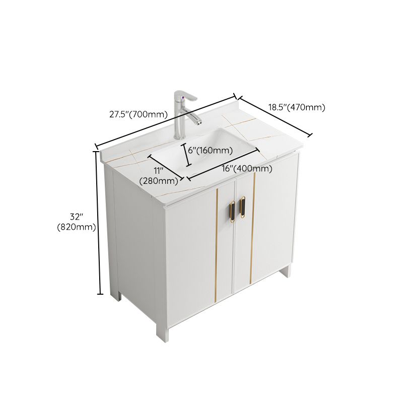 Single Sink Vanity Set White Mirror 2 Doors Freestanding Metal Frame Vanity Clearhalo 'Bathroom Remodel & Bathroom Fixtures' 'Bathroom Vanities' 'bathroom_vanities' 'Home Improvement' 'home_improvement' 'home_improvement_bathroom_vanities' 1200x1200_96b4118e-eeac-4cd8-8d61-4a42f96efea5