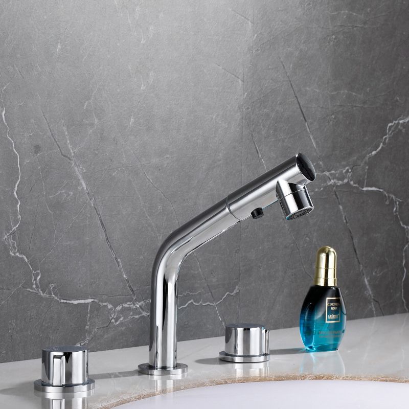 Pull-out Widespread Sink Faucet 2-Handle Vessel Sink Faucet with Angle Valve and Drain Clearhalo 'bathroom_sink_faucets' 'Conjunta de Baño y Conjunta de Grifo' 'Coronamiento de Baño y Dispositivo de Baño' 'Grifo del lavabo del baño' 'Hogar' 'home_improvement' 'home_improvement_bathroom_sink_faucets' 'Mejoras para el hogar' 1200x1200_96f8d525-f86c-4e21-8cc4-e34757acb59e