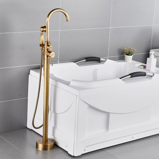 Floor Mounted Copper Bathroom Tub Faucet Set Freestanding High Arc Tub Filler Trim Clearhalo 'Bathroom Remodel & Bathroom Fixtures' 'Bathtub Faucets' 'bathtub_faucets' 'Home Improvement' 'home_improvement' 'home_improvement_bathtub_faucets' 1200x1200_96fa2d68-00f8-495e-b162-120cba864689